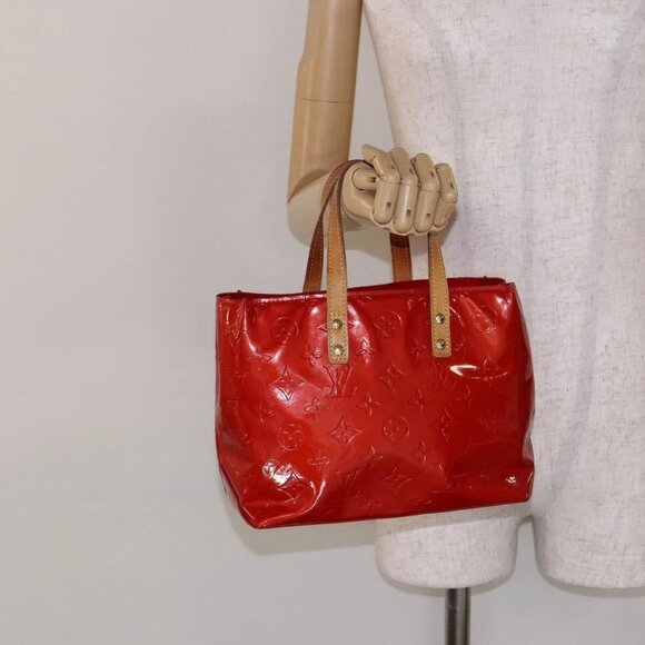 LOUIS VUITTON Monogram Vernis Reade PM Hand Bag Red Rouge LV Auth - Picture 14 of 16